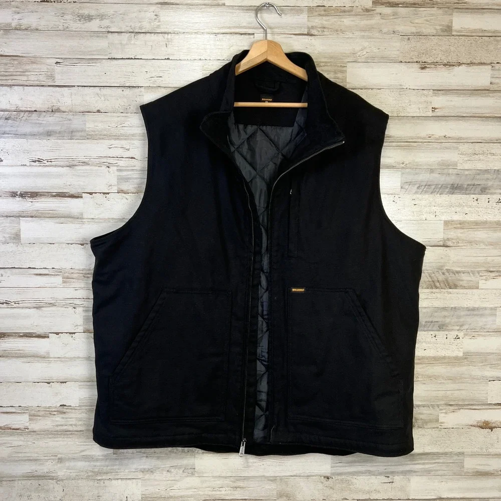 Brahma Vest Men 2XL Black Canvas Quilted Lined Full Zip Workwear Utility Jacket